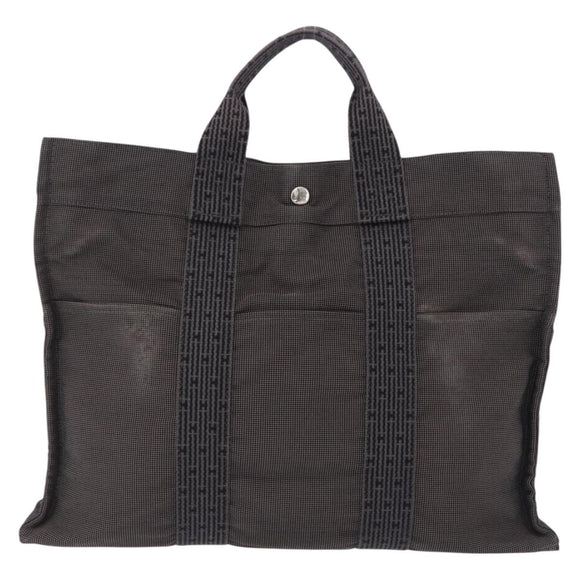 HERMES Her LineMM Hand Bag Canvas Gray Silver Auth 193484