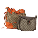 GUCCI GG Supreme GG Canvas Sherry Line Bag PVC 2 Set Beige Brown Auth 193488-1