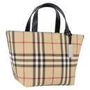 BURBERRY Nova Check Hand Bag PVC Beige Silver Auth 193495V-1