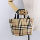 BURBERRY Nova Check Hand Bag PVC Beige Silver Auth 193495V-23