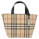 BURBERRY Nova Check Hand Bag PVC Beige Silver Auth 193495V-13