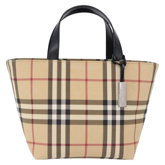 BURBERRY Nova Check Hand Bag PVC Beige Silver Auth 193495V