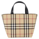 BURBERRY Nova Check Hand Bag PVC Beige Silver Auth 193495V-2