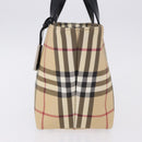 BURBERRY Nova Check Hand Bag PVC Beige Silver Auth 193495V-3