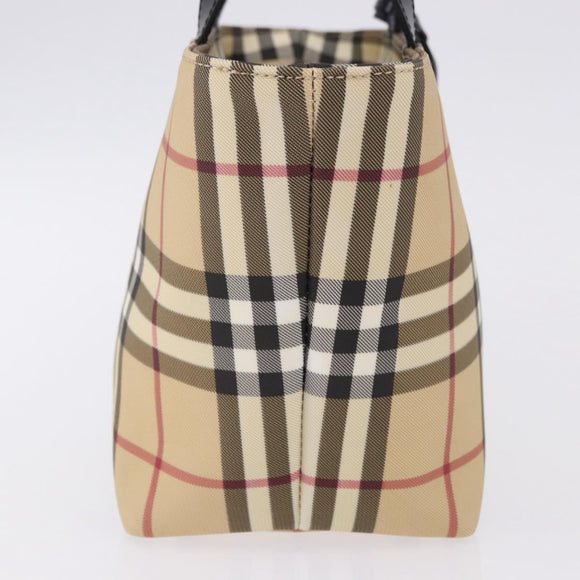 BURBERRY Nova Check Hand Bag PVC Beige Silver Auth 193495V