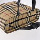 BURBERRY Nova Check Hand Bag PVC Beige Silver Auth 193495V-6