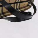 BURBERRY Nova Check Hand Bag PVC Beige Silver Auth 193495V-7