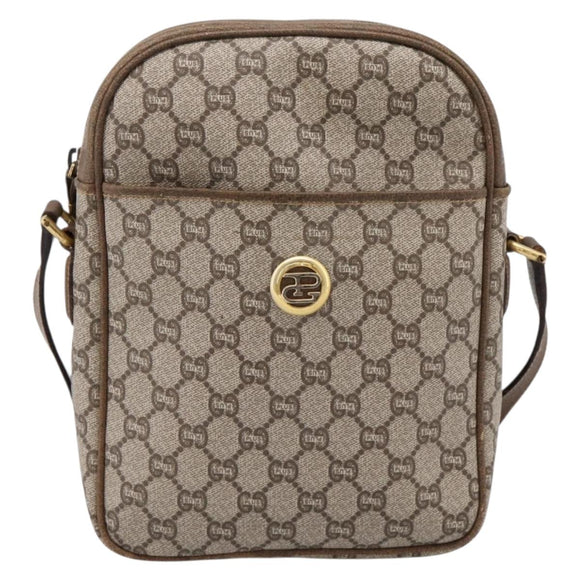 GUCCI GG Plus Supreme Shoulder Bag PVC Beige Gold Auth 193496