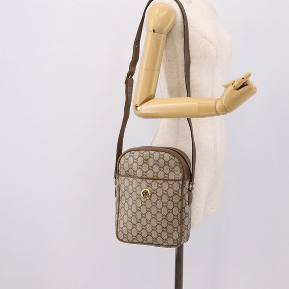 GUCCI GG Plus Supreme Shoulder Bag PVC Beige Gold Auth 193496