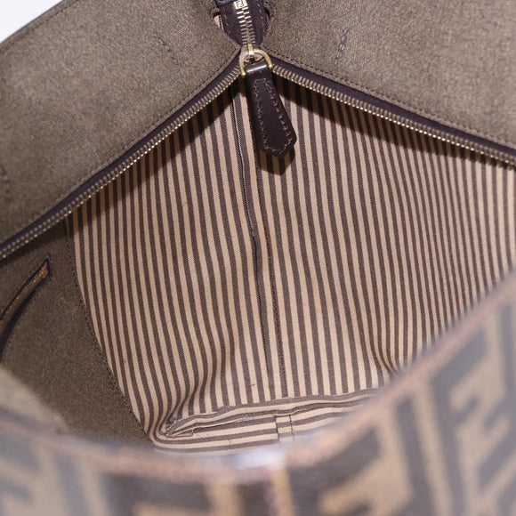 FENDI Zucca Canvas Tote Bag PVC Brown Black Auth 193498