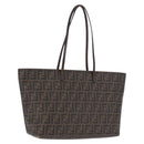 FENDI Zucca Canvas Tote Bag PVC Brown Black Auth 193498-1