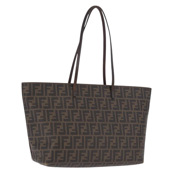 FENDI Zucca Canvas Tote Bag PVC Brown Black Auth 193498