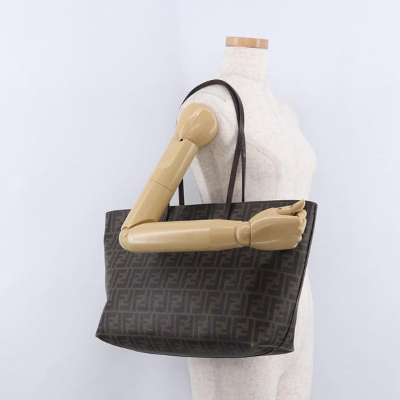 FENDI Zucca Canvas Tote Bag PVC Brown Black Auth 193498