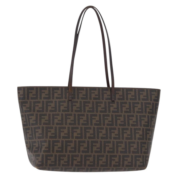 FENDI Zucca Canvas Tote Bag PVC Brown Black Auth 193498