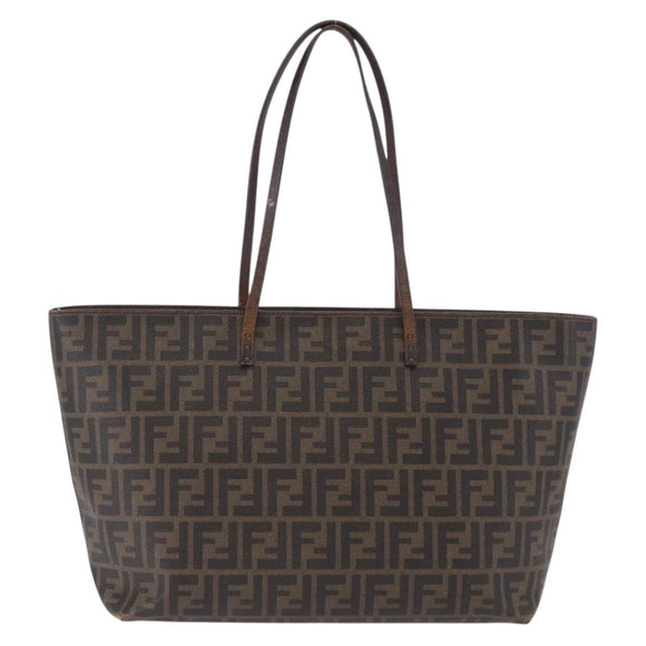 FENDI Zucca Canvas Tote Bag PVC Brown Black Auth 193498