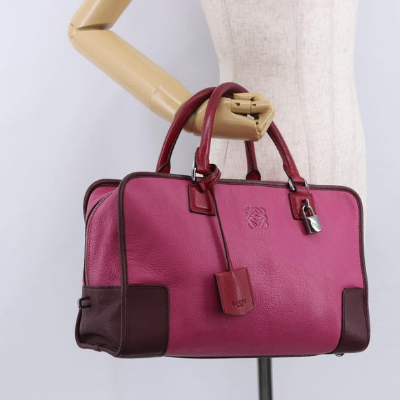LOEWE Amazona 35 Hand Bag Leather Pink Silver Auth 193499V