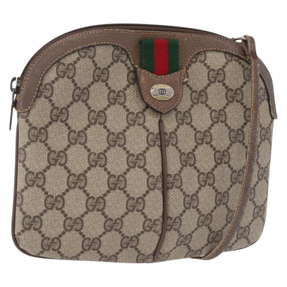 GUCCI GG Supreme Web Sherry Line Bag PVC Beige Gold 904 02 047 Auth 193500