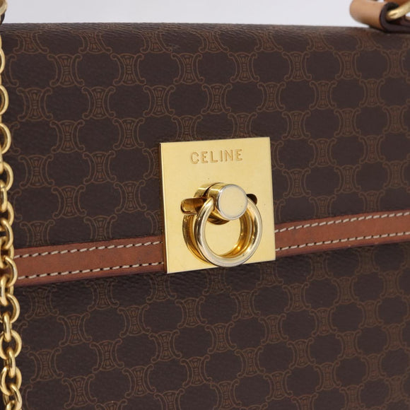 CELINE Macadam Canvas Hand Bag PVC Leather Brown Gold Auth 193508A