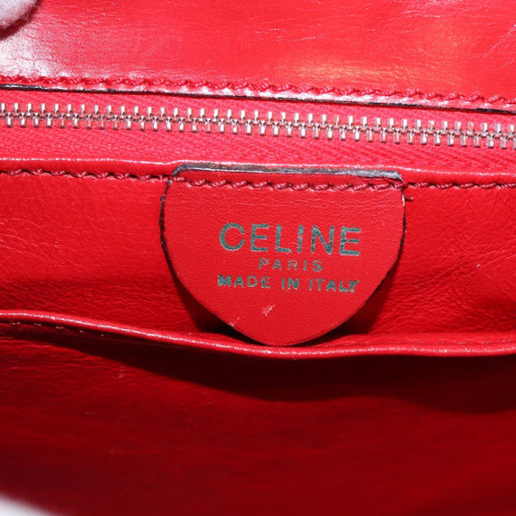 CELINE Hand Bag Leather Red Gold Auth 193510A
