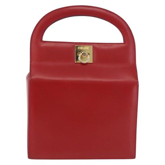 CELINE Hand Bag Leather Red Gold Auth 193510A