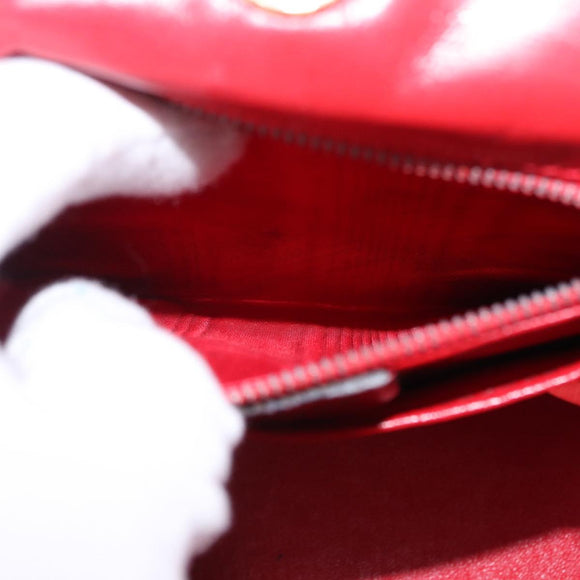 CELINE Hand Bag Leather Red Gold Auth 193510A