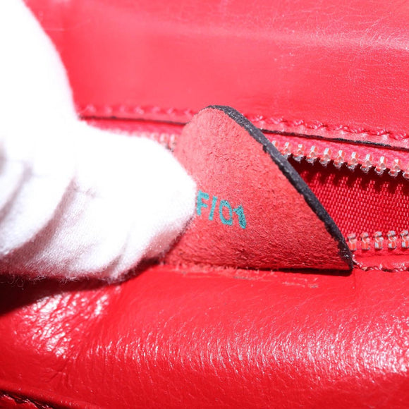 CELINE Hand Bag Leather Red Gold Auth 193510A