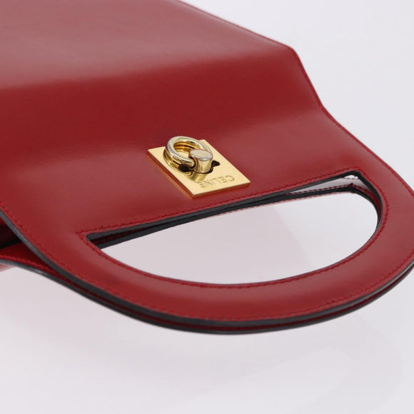 CELINE Hand Bag Leather Red Gold Auth 193510A