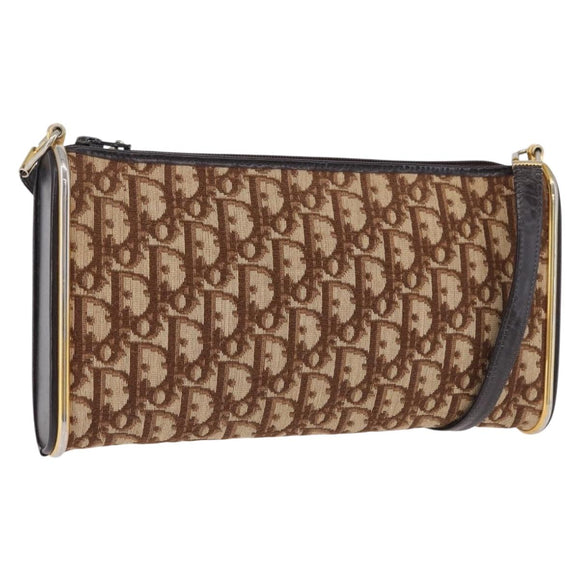 Christian Dior Trotter Canvas Shoulder Bag Beige Gold Auth 193513