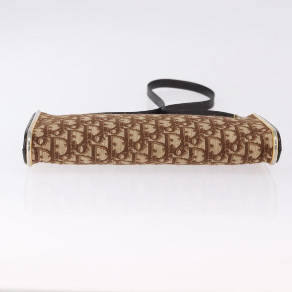 Christian Dior Trotter Canvas Shoulder Bag Beige Gold Auth 193513