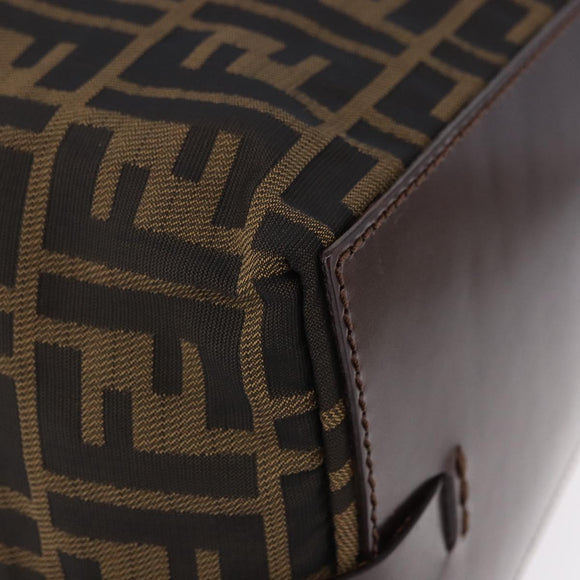 FENDI Zucca Canvas Hand Bag Black Brown Auth 193515
