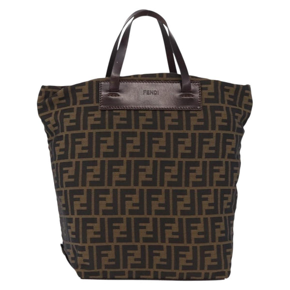 FENDI Zucca Canvas Hand Bag Black Brown Auth 193515