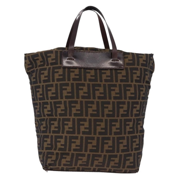 FENDI Zucca Canvas Hand Bag Black Brown Auth 193515