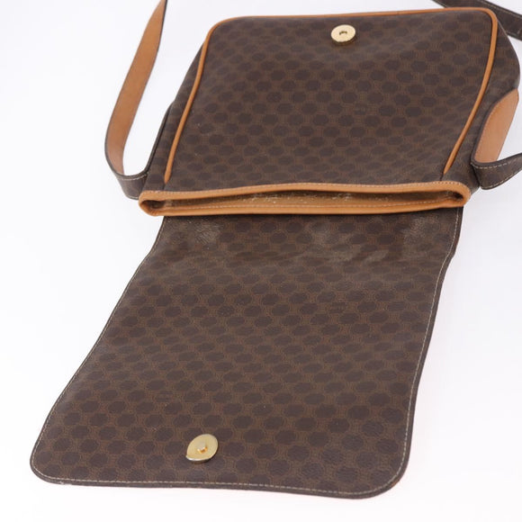 CELINE Macadam Canvas Shoulder Bag PVC Leather Brown Gold Auth 193516