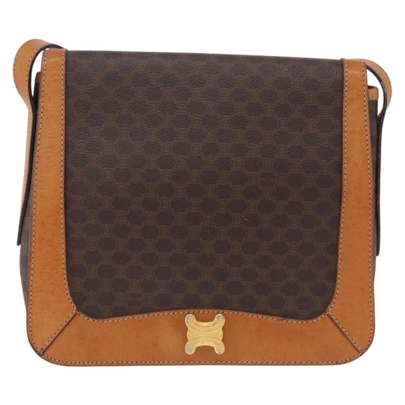 CELINE Macadam Canvas Shoulder Bag PVC Leather Brown Gold Auth 193516