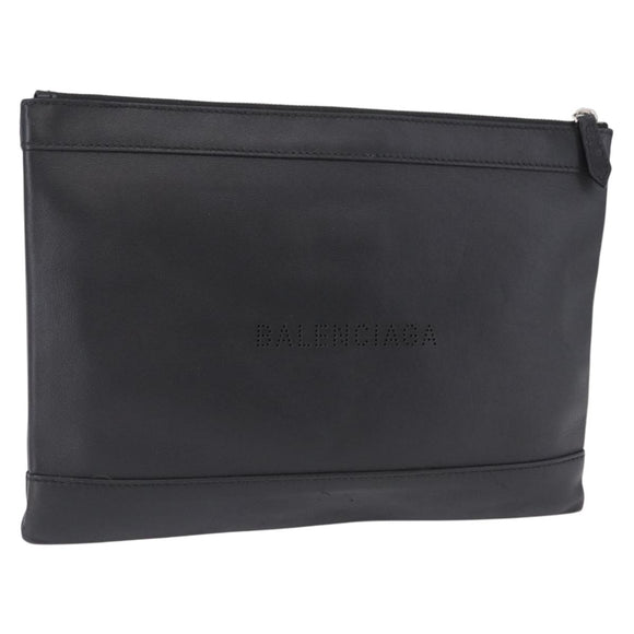 BALENCIAGA Clutch Bag Leather Black Silver 373834 Auth 193517A