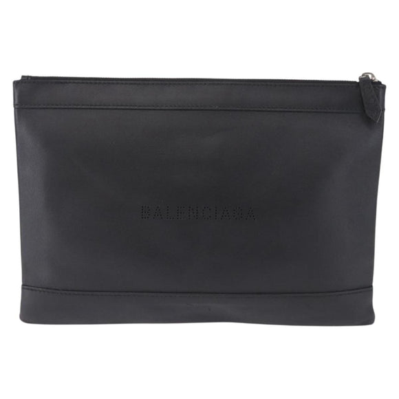 BALENCIAGA Clutch Bag Leather Black Silver 373834 Auth 193517A