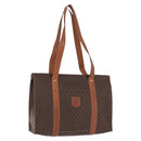CELINE Macadam Canvas Tote Bag PVC Leather Brown Gold Auth 193520-1