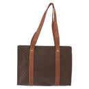 CELINE Macadam Canvas Tote Bag PVC Leather Brown Gold Auth 193520-2