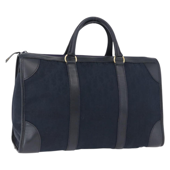 Christian Dior Trotter Canvas Hand Bag Navy Gold Auth 193521A