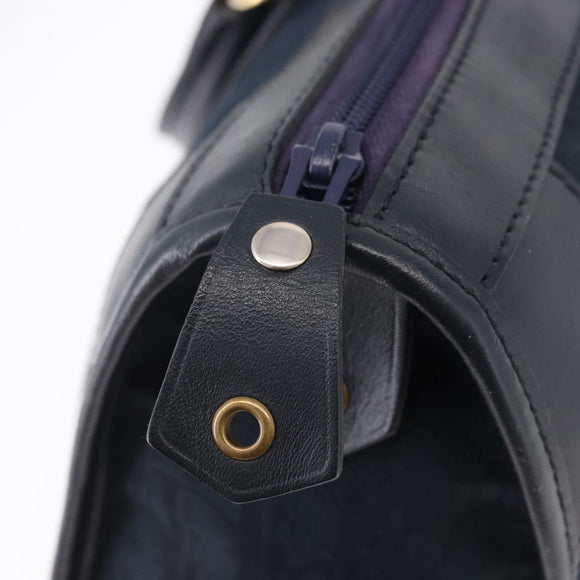 Christian Dior Trotter Canvas Hand Bag Navy Gold Auth 193521A