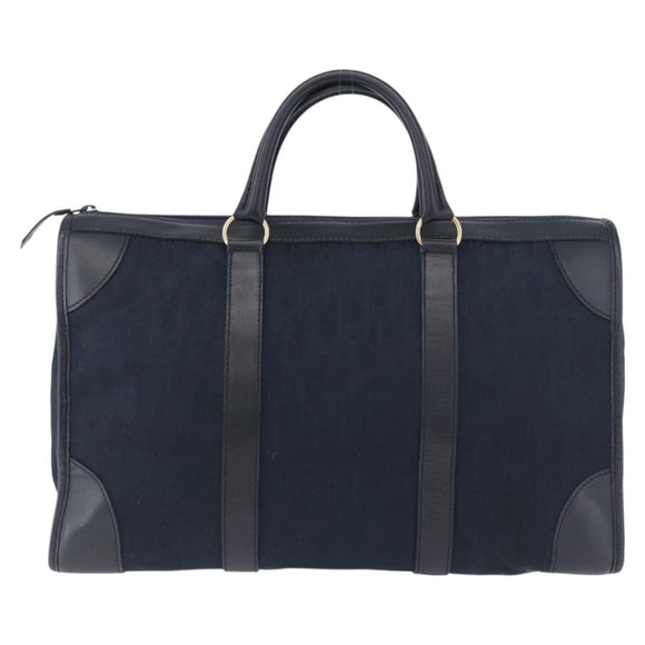 Christian Dior Trotter Canvas Hand Bag Navy Gold Auth 193521A