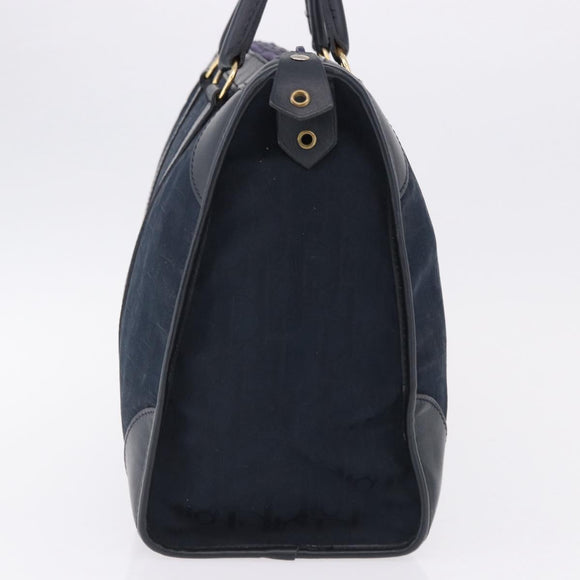 Christian Dior Trotter Canvas Hand Bag Navy Gold Auth 193521A