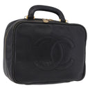 CHANEL COCO Mark Vanity Hand Bag Caviar Skin Black Gold CC Auth 193527-1