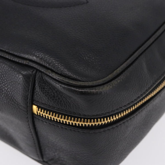 CHANEL COCO Mark Vanity Hand Bag Caviar Skin Black Gold CC Auth 193527