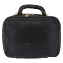 CHANEL COCO Mark Vanity Hand Bag Caviar Skin Black Gold CC Auth 193527-2