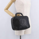 CHANEL COCO Mark Vanity Hand Bag Caviar Skin Black Gold CC Auth 193527-24