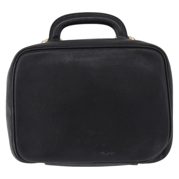 CHANEL COCO Mark Vanity Hand Bag Caviar Skin Black Gold CC Auth 193527