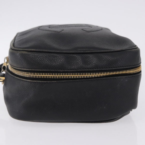 CHANEL COCO Mark Vanity Hand Bag Caviar Skin Black Gold CC Auth 193527
