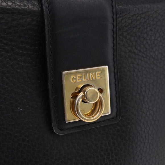 CELINE Shoulder Bag Leather Black Gold Auth 193528