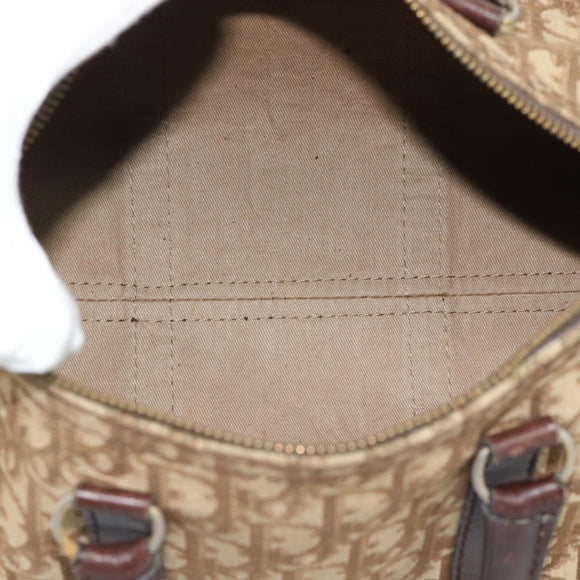 Christian Dior Trotter Canvas Boston Bag Beige Gold Auth 193530